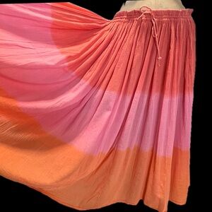 VINTAGE rainbow sherbet long maxi skirt elastic drawstring waist cotton 90s y2k